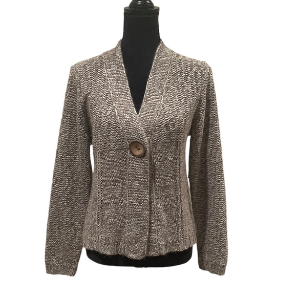 Celly knit brown button front long sleeve costal gramma cardigan sweater medium - Picture 2 of 10